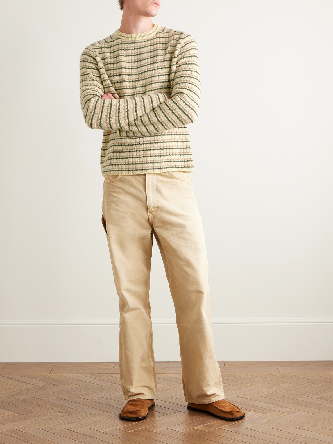 Auralee Striped Shetland Wool And Cashmere-blend Sweater In Multi