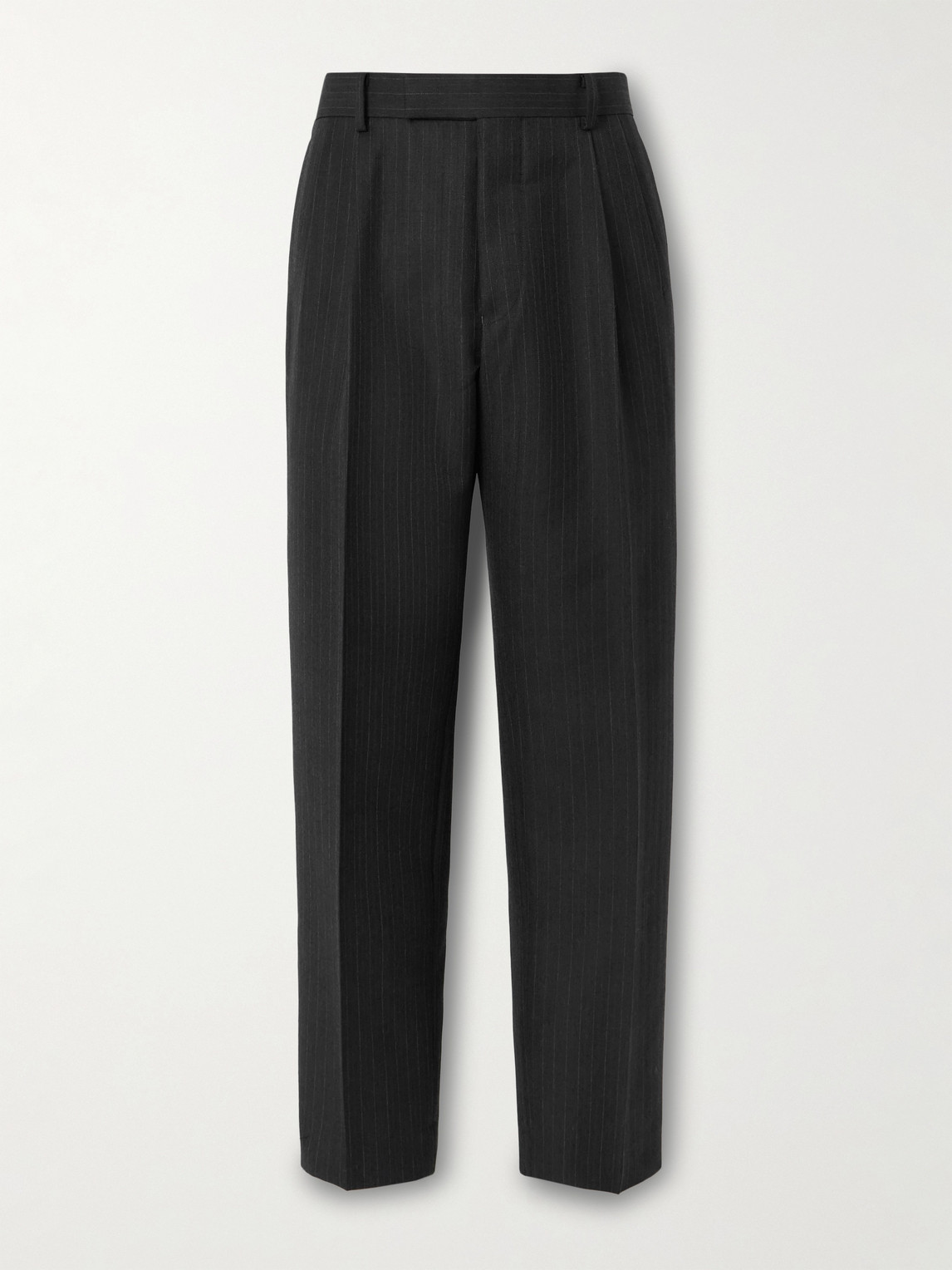 Auralee Straight-leg Pleated Pinstriped Wool Trousers In Black