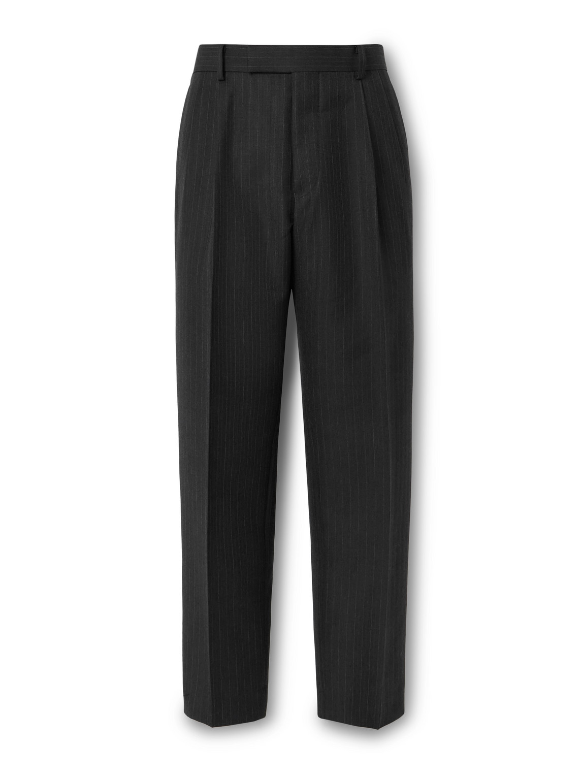 Auralee Straight-leg Pleated Pinstriped Wool Trousers In Black