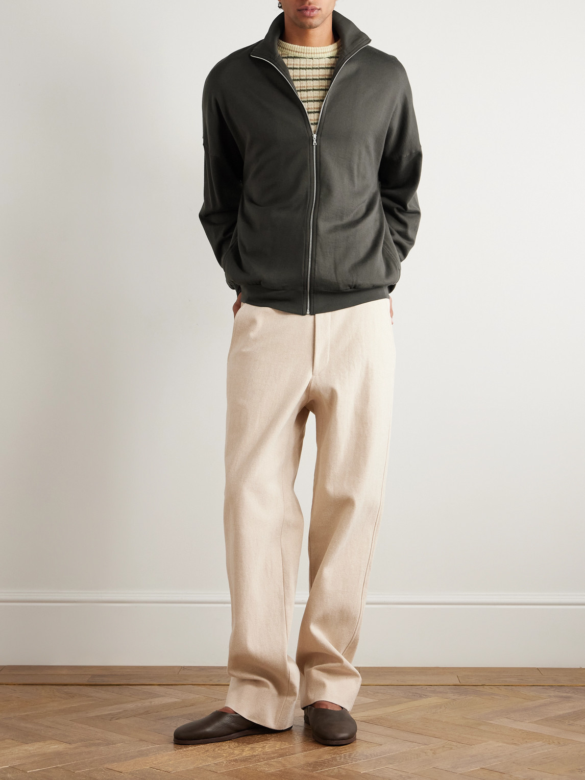 Auralee Cotton-jersey Zip-up Sweatshirt In Gray