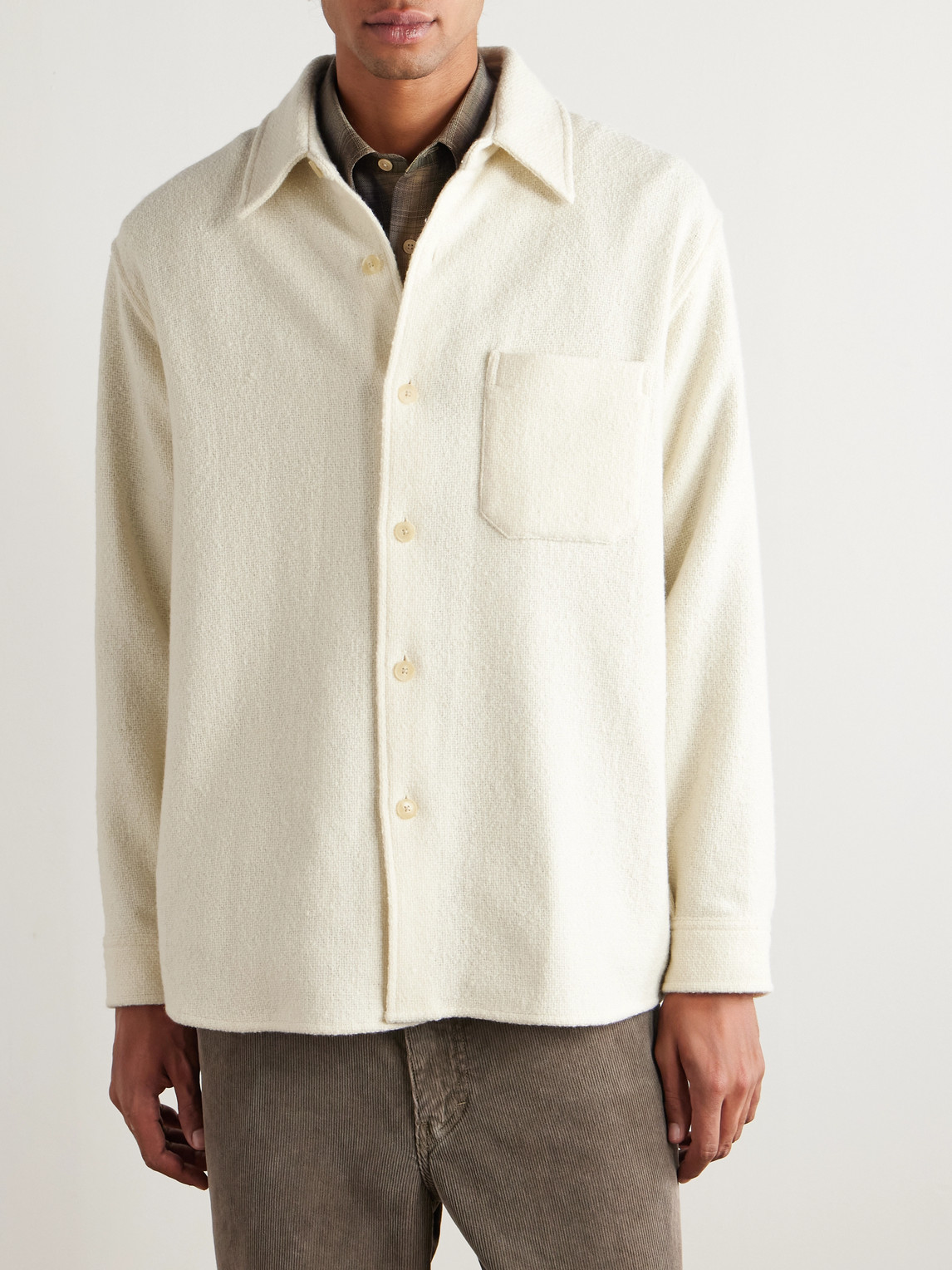 Auralee Oversized Wool-tweed Shirt Jacket In White