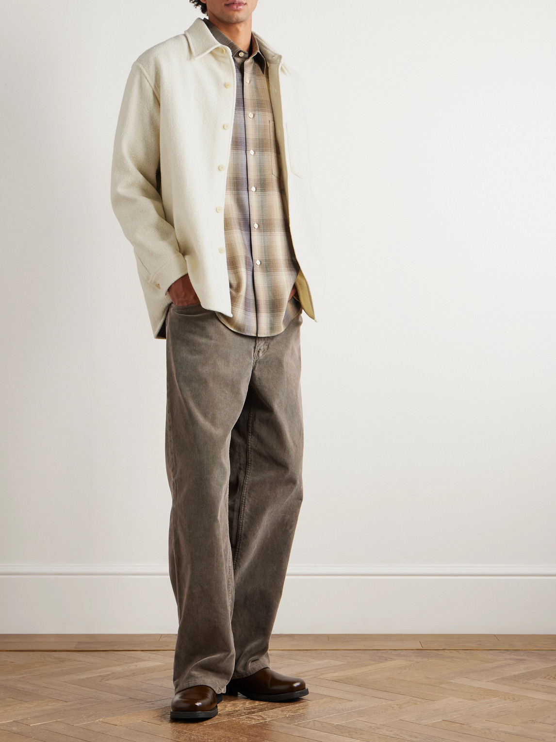 Auralee Oversized Wool-tweed Shirt Jacket In White