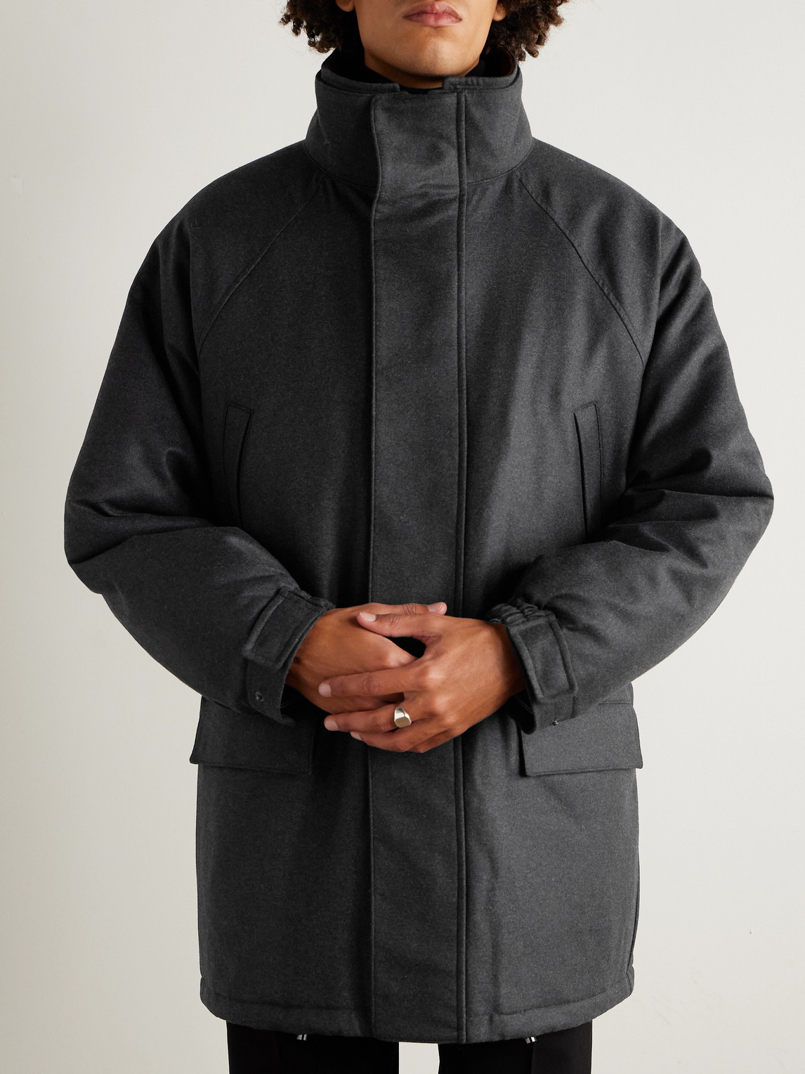 Auralee Oversized Padded Wool Coat In Black