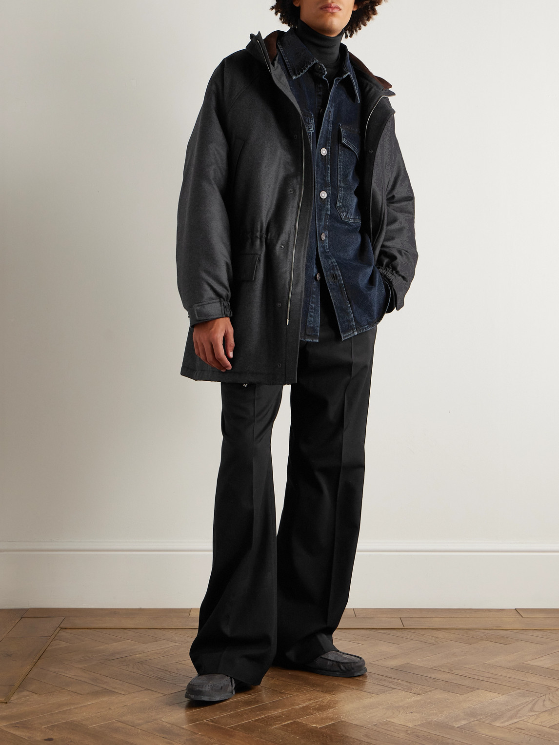 Auralee Oversized Padded Wool Coat In Black