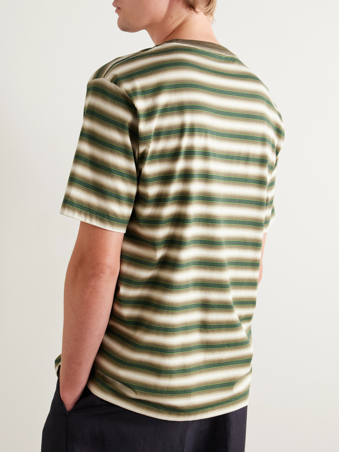 Auralee Striped Pattern Cotton T-shirt With Short Sleeves In Green