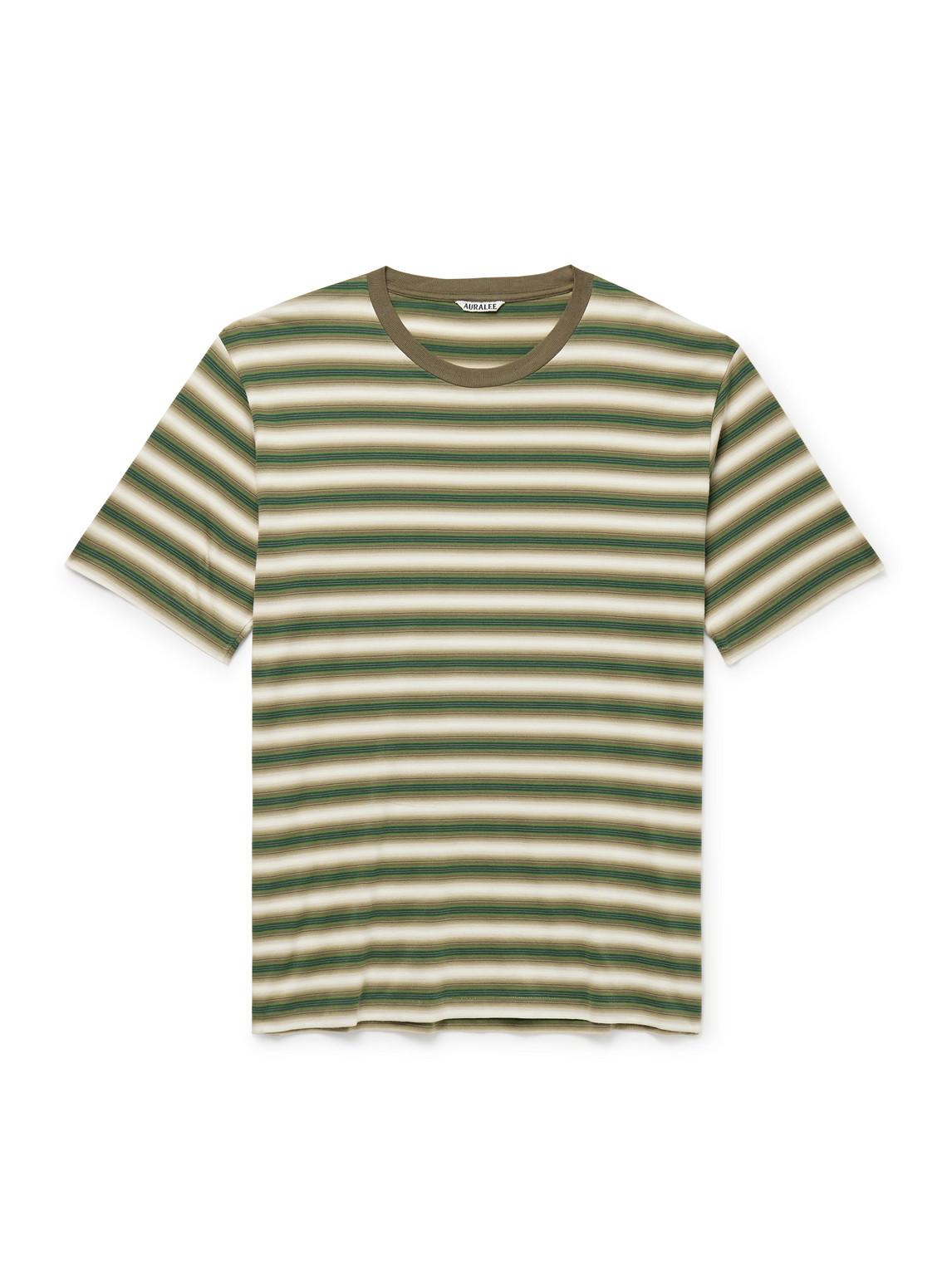 Auralee Striped Pattern Cotton T-shirt With Short Sleeves In Green