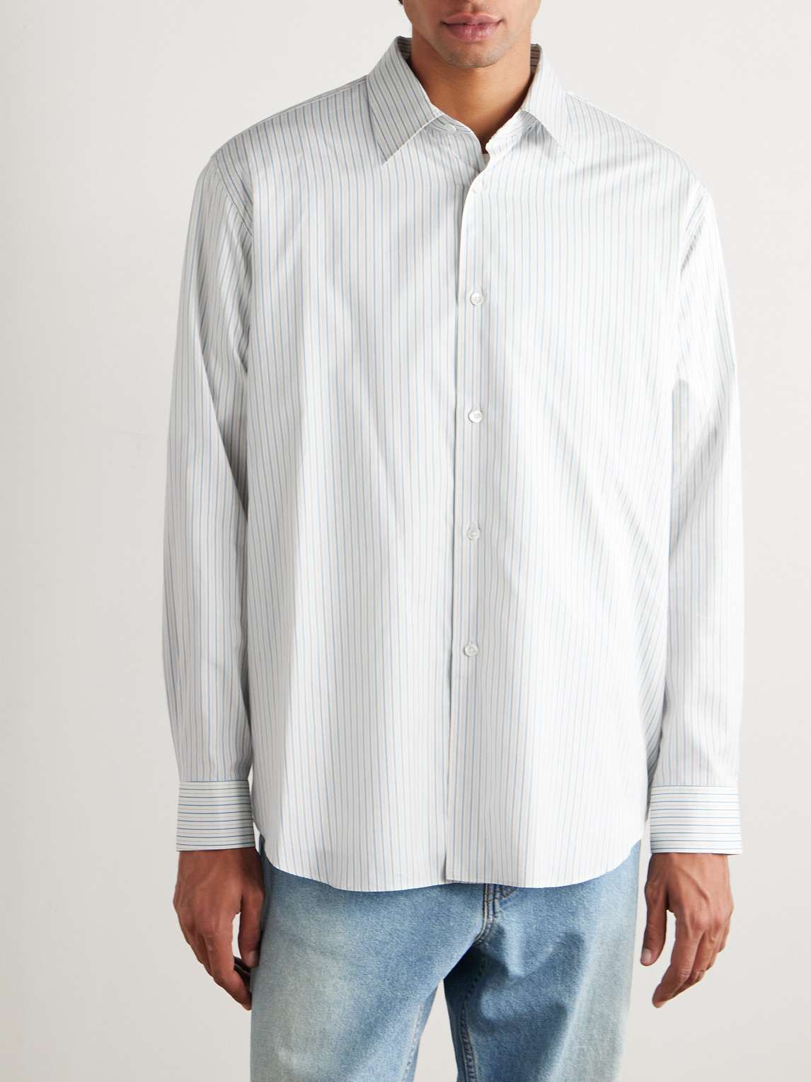 Auralee Sim-fit Striped Cotton And Silk-blend Twill Shirt In White