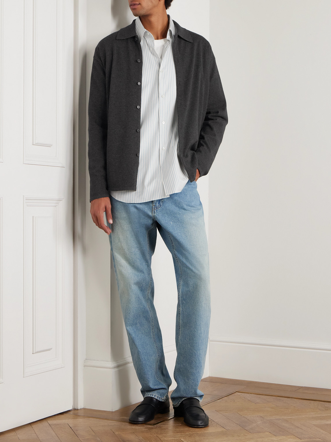 Auralee Sim-fit Striped Cotton And Silk-blend Twill Shirt In White