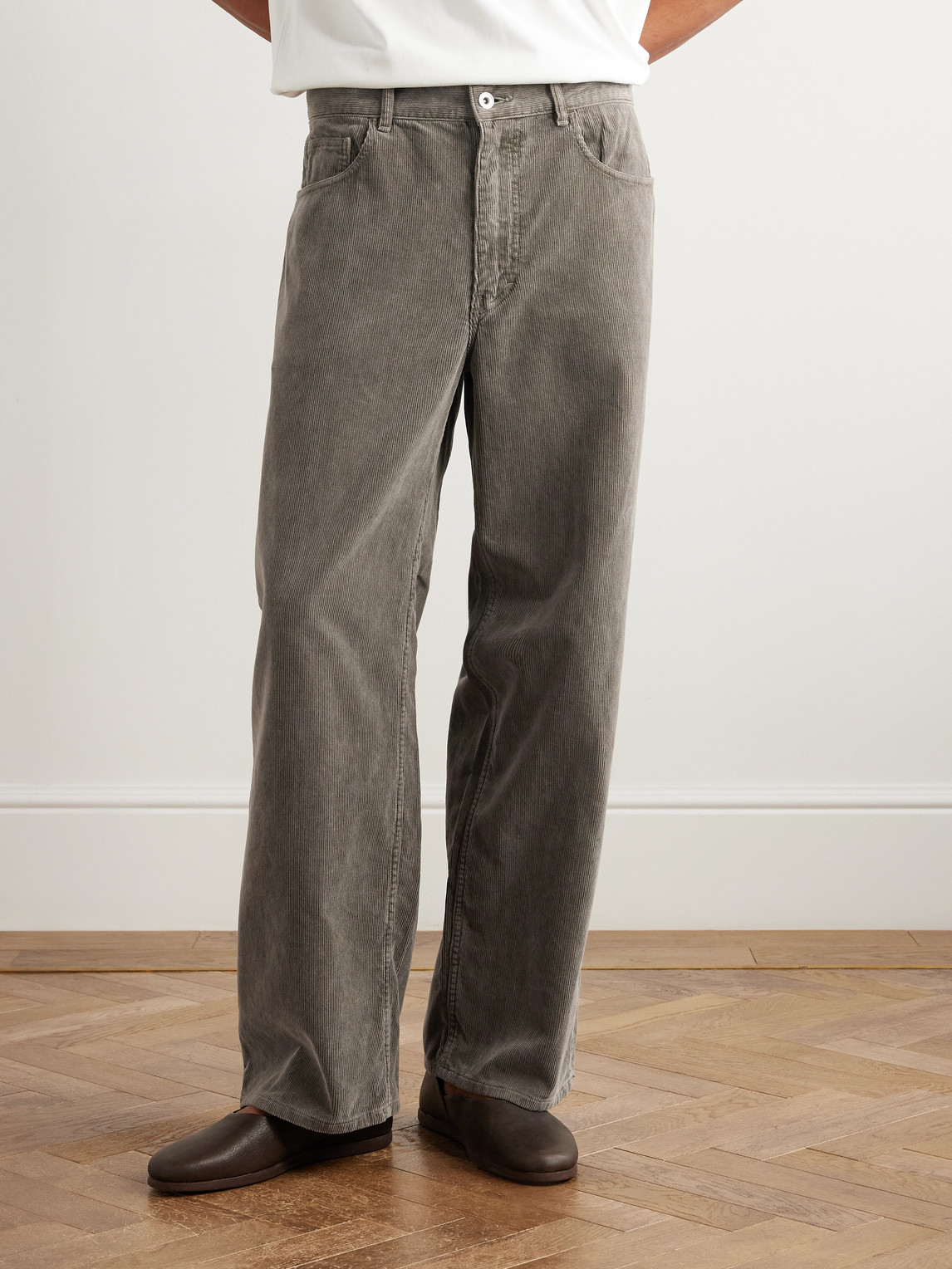 Auralee Straight-leg Cotton-corduroy Trousers In Gray
