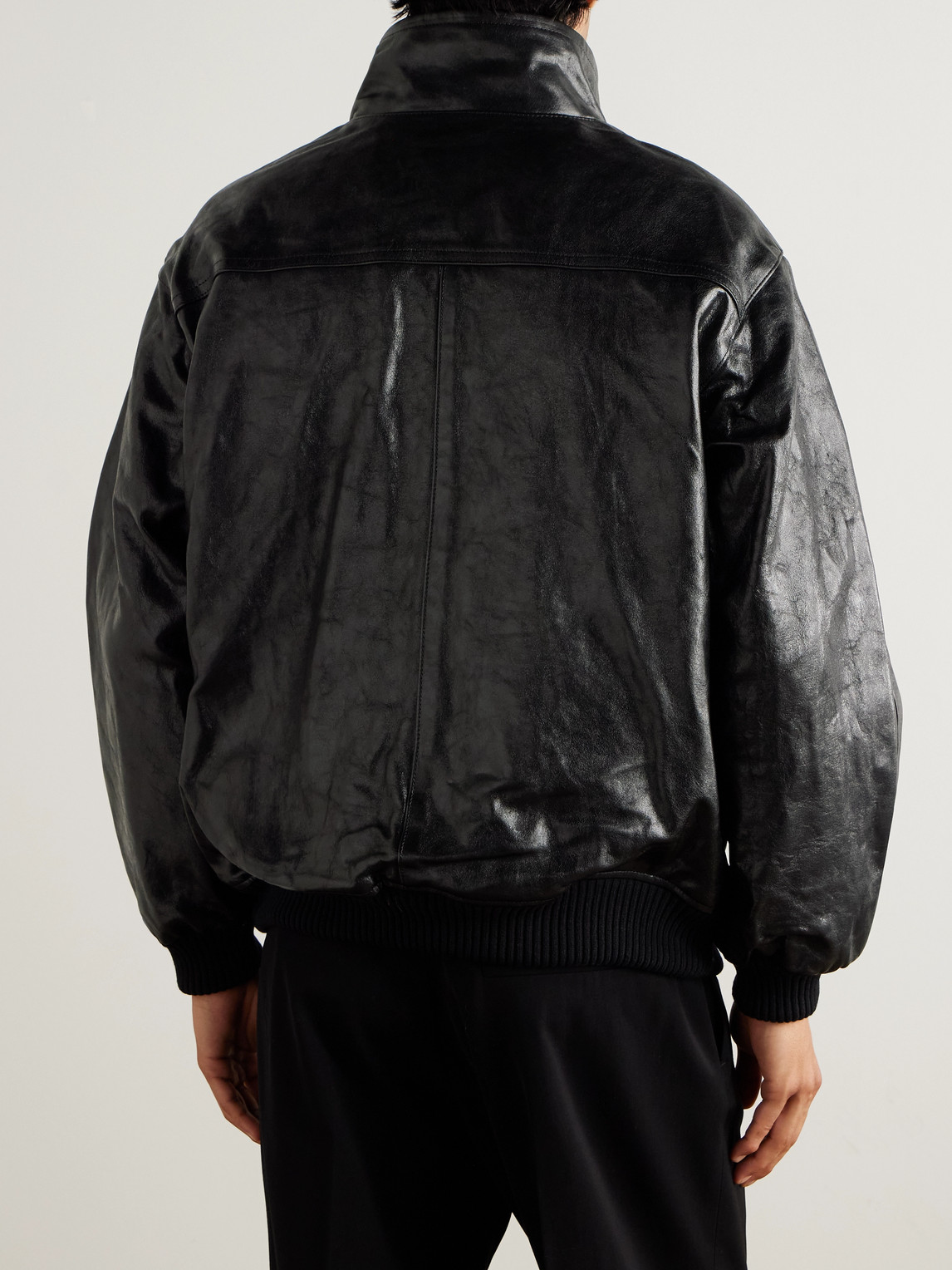 Auralee Leather Blouson Jacket - Men - detail view in Black