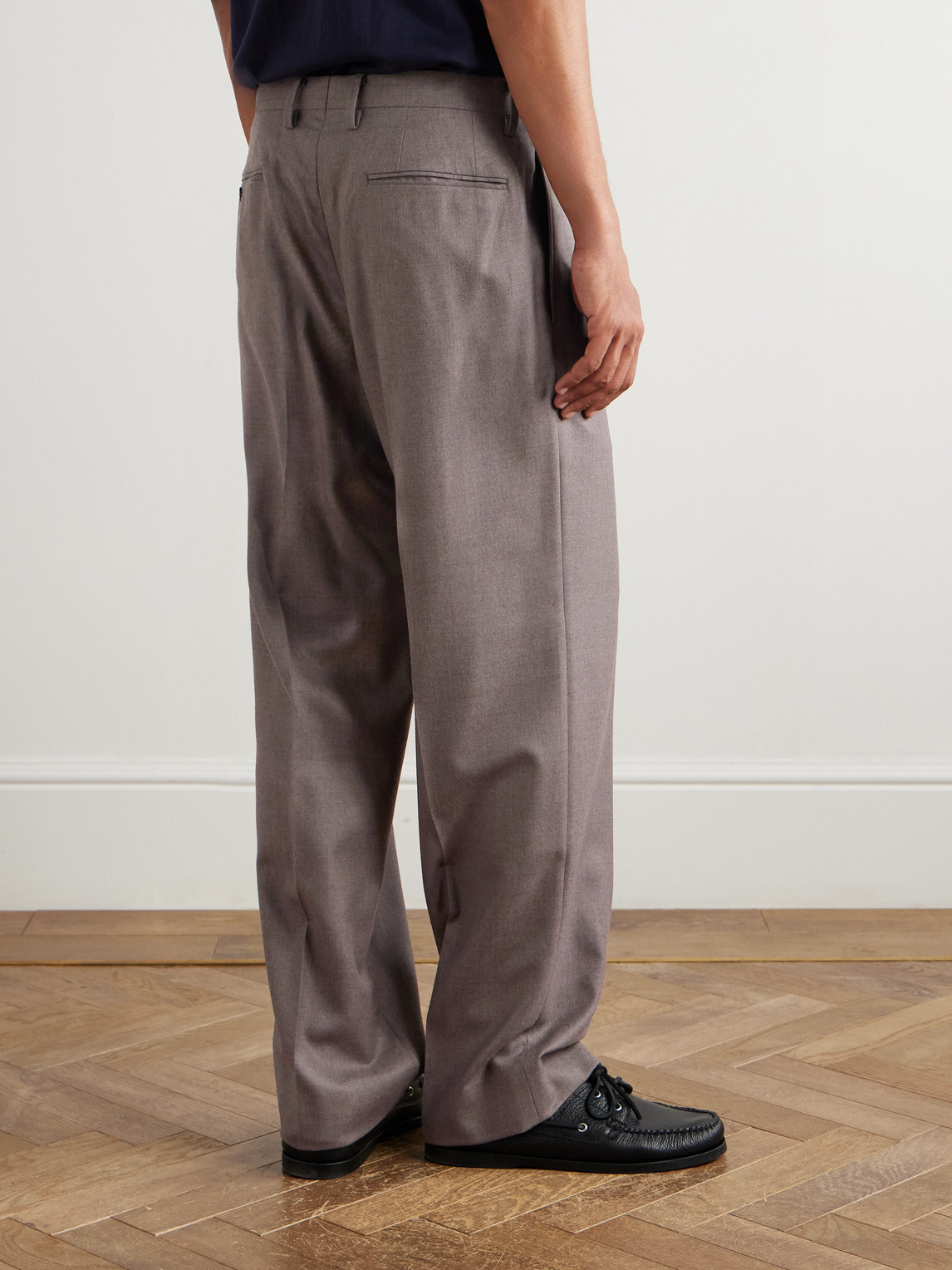 Auralee Wide-leg Pleated Wool-twill Trousers In Brown
