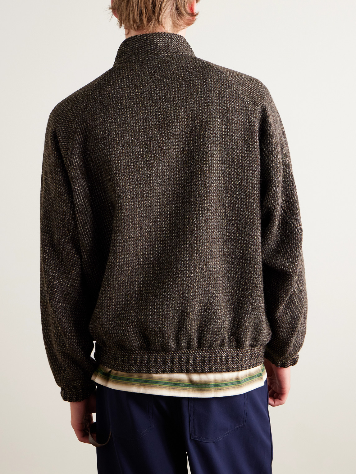 Auralee Wool, Alpaca And Silk-blend Tweed Bomber Jacket In Black