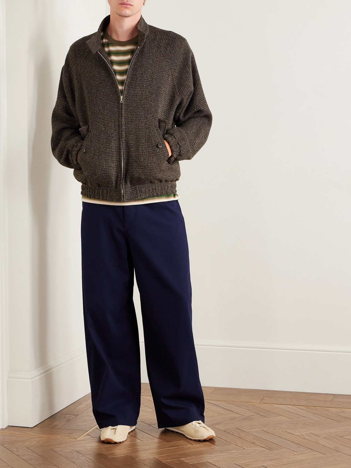 Auralee Wool, Alpaca And Silk-blend Tweed Bomber Jacket In Black