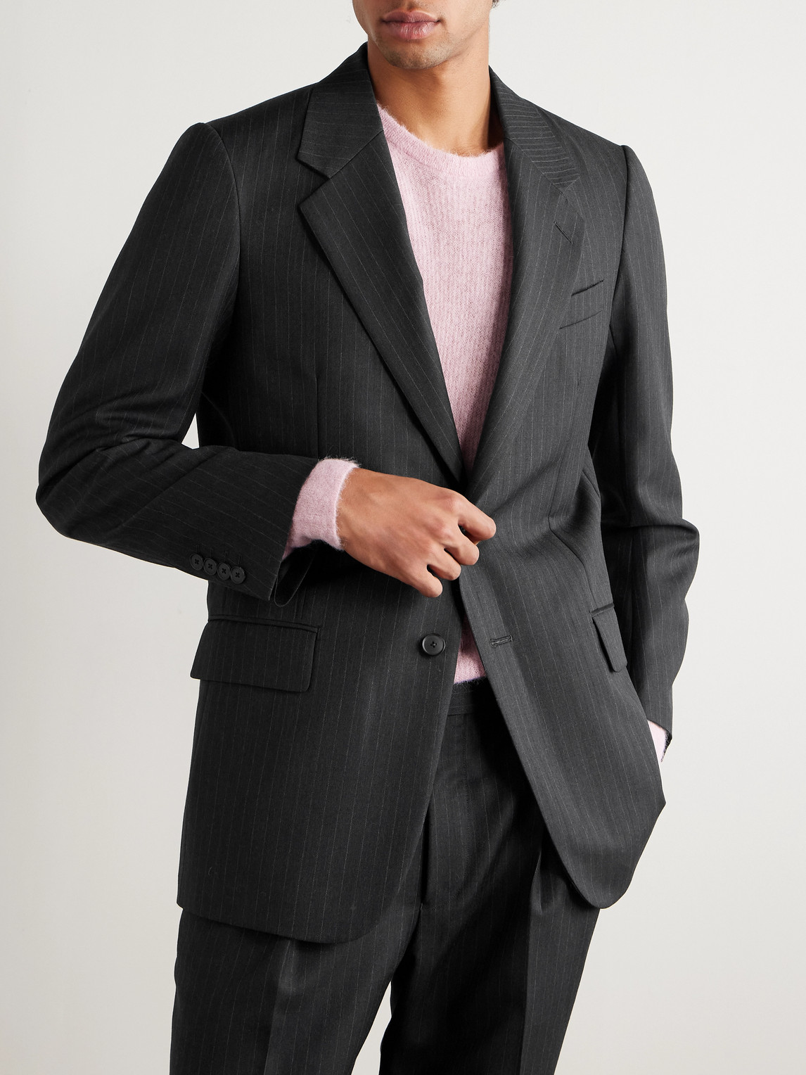 Auralee Pinstriped Wool Suit Jacket In Gray