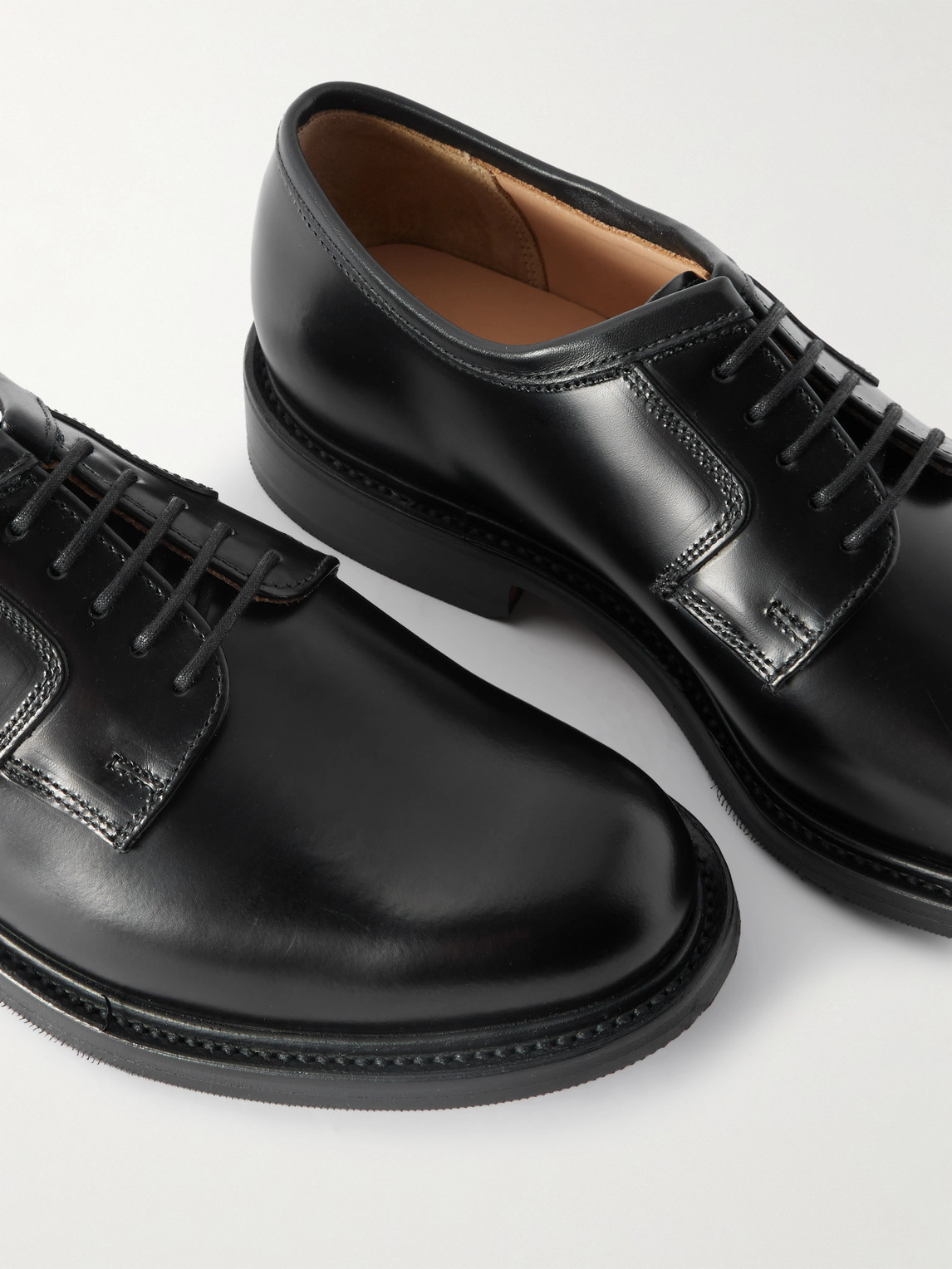 Grenson Camden Polished-leather Derby Shoes In Black