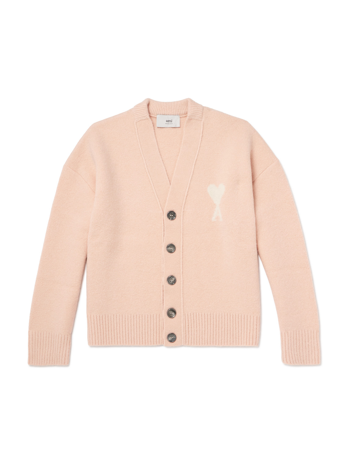 Ami Alexandre Mattiussi Light Beige Wool Cardigan Ami De Coeur In Pink