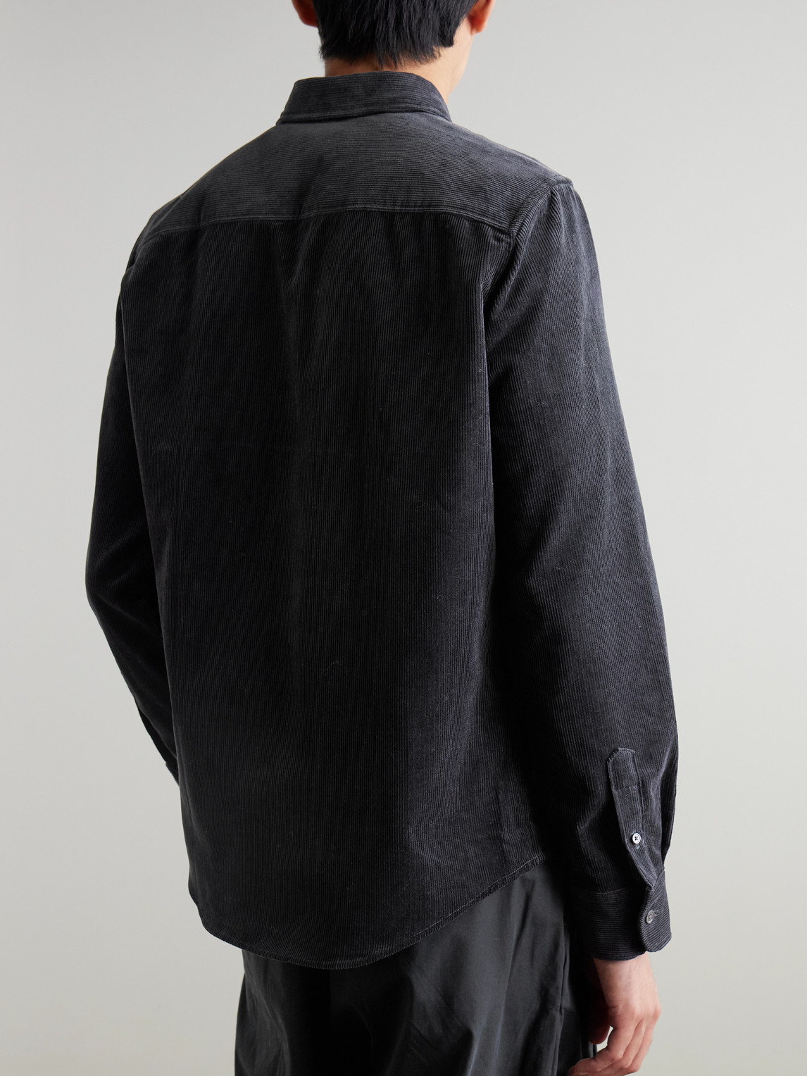 Ami Alexandre Mattiussi Adc Button-down Collar Logo-embroidered Cotton-corduroy Shirt In Black