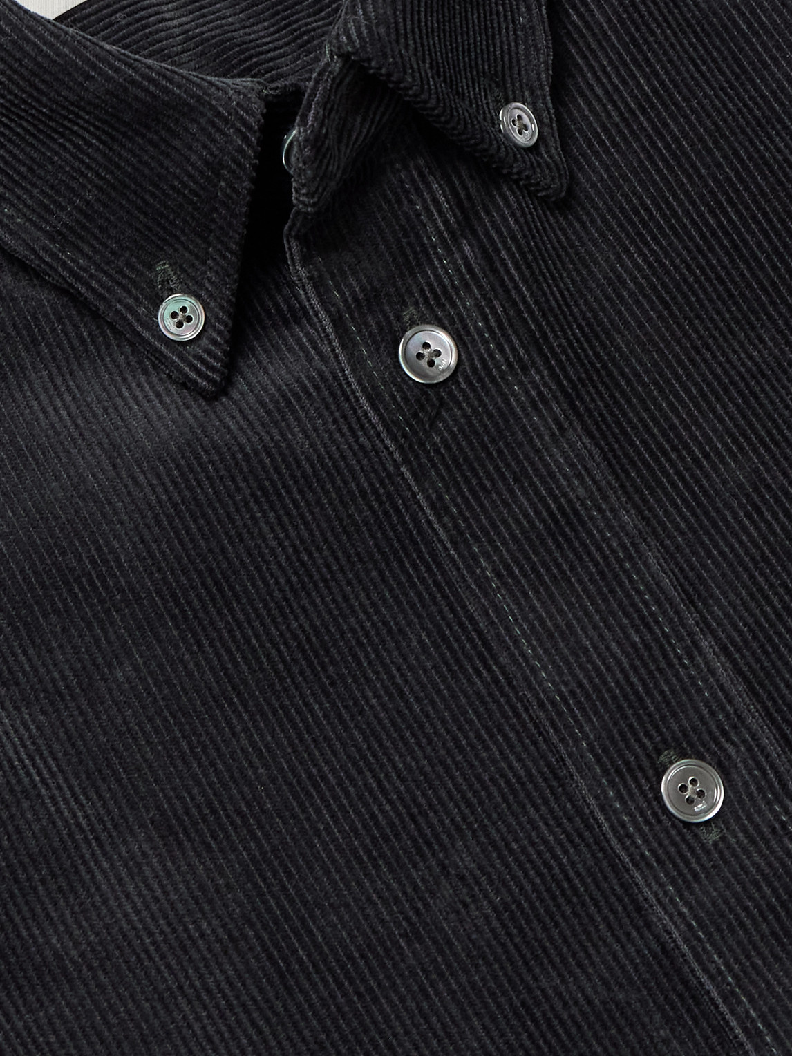 Ami Alexandre Mattiussi Adc Button-down Collar Logo-embroidered Cotton-corduroy Shirt In Black