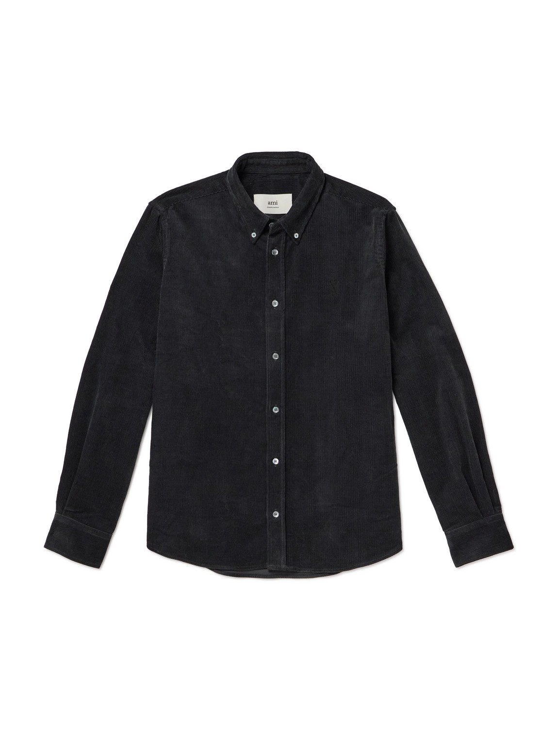 Ami Alexandre Mattiussi Adc Button-down Collar Logo-embroidered Cotton-corduroy Shirt In Black