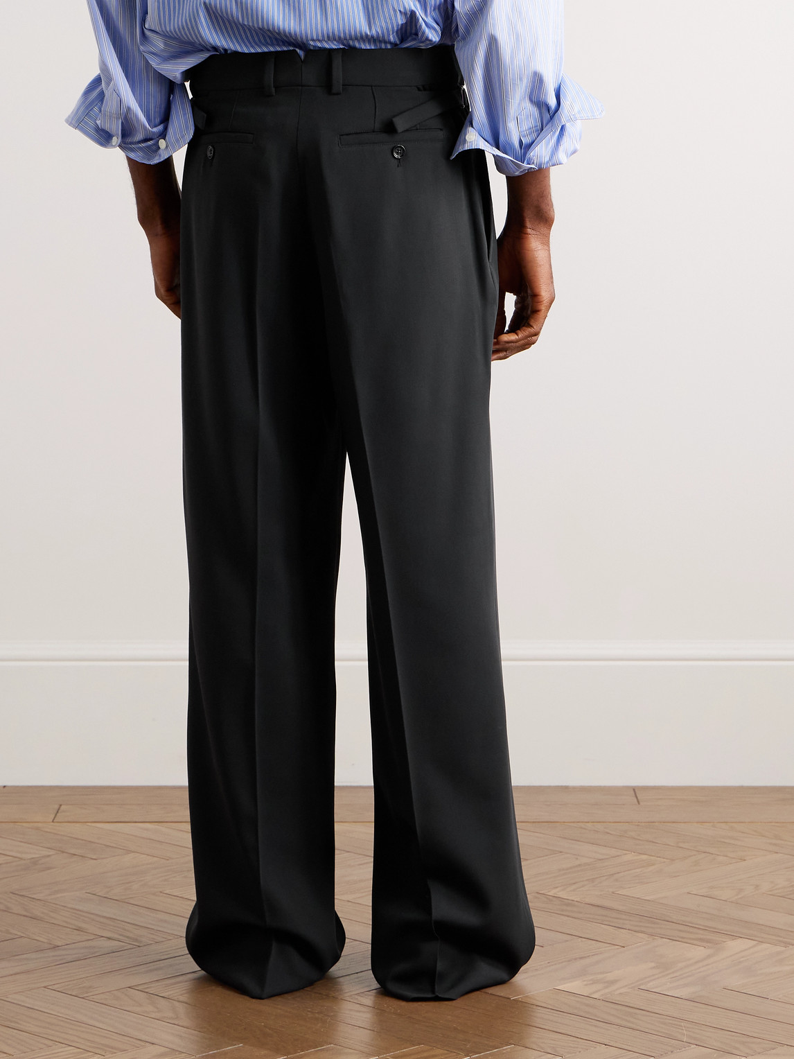 Ami Alexandre Mattiussi Wide-leg Pleated Virgin Wool-tricotine Trousers In Black