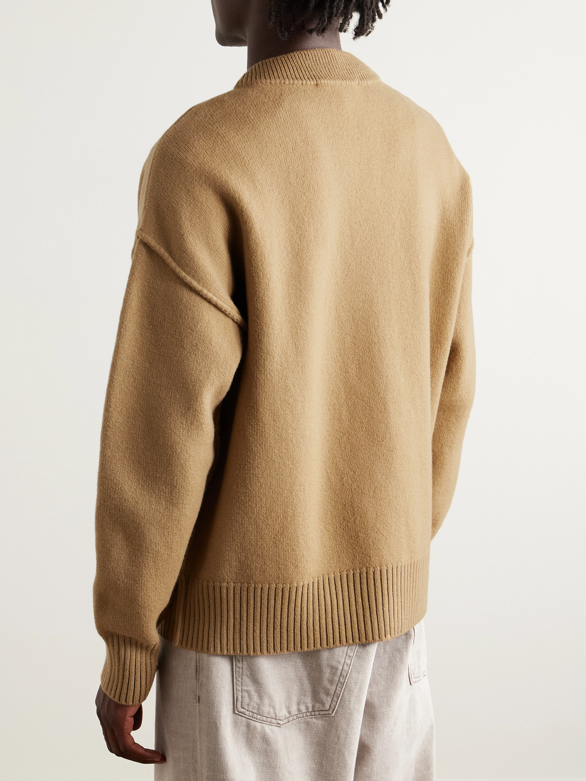 Ami Alexandre Mattiussi Ami Classic V-neck Wool Cardigan With Signature Logo In Brown