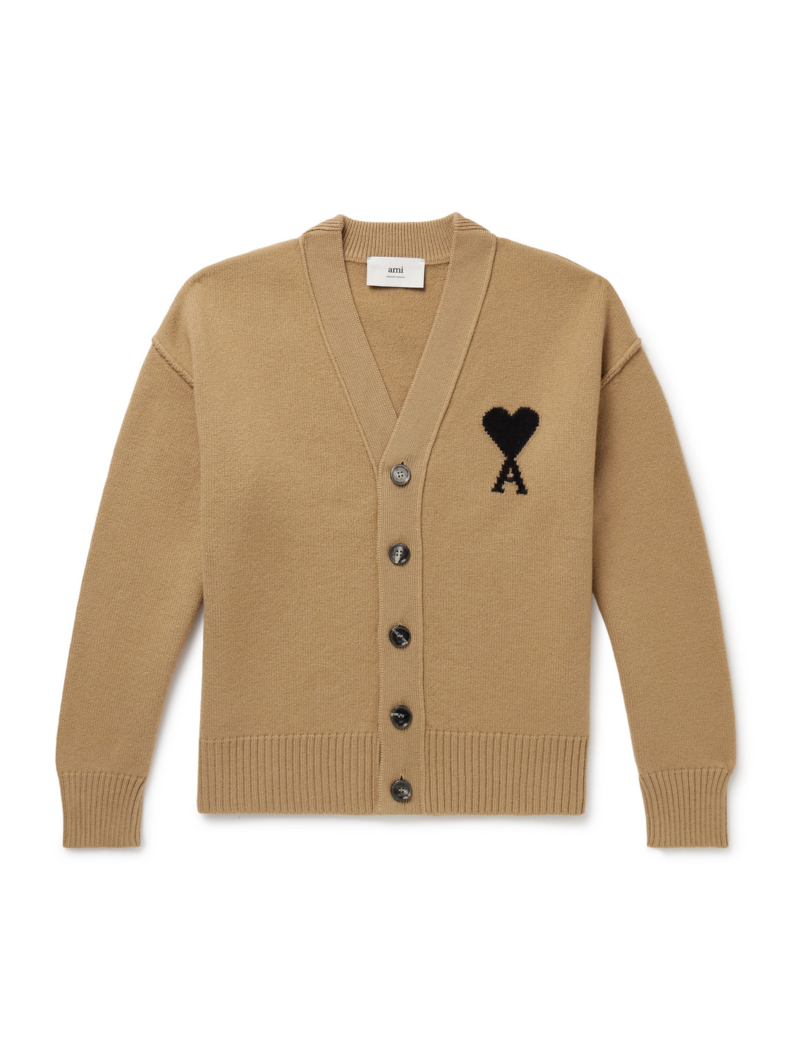 Ami Alexandre Mattiussi Ami Classic V-neck Wool Cardigan With Signature Logo In Brown