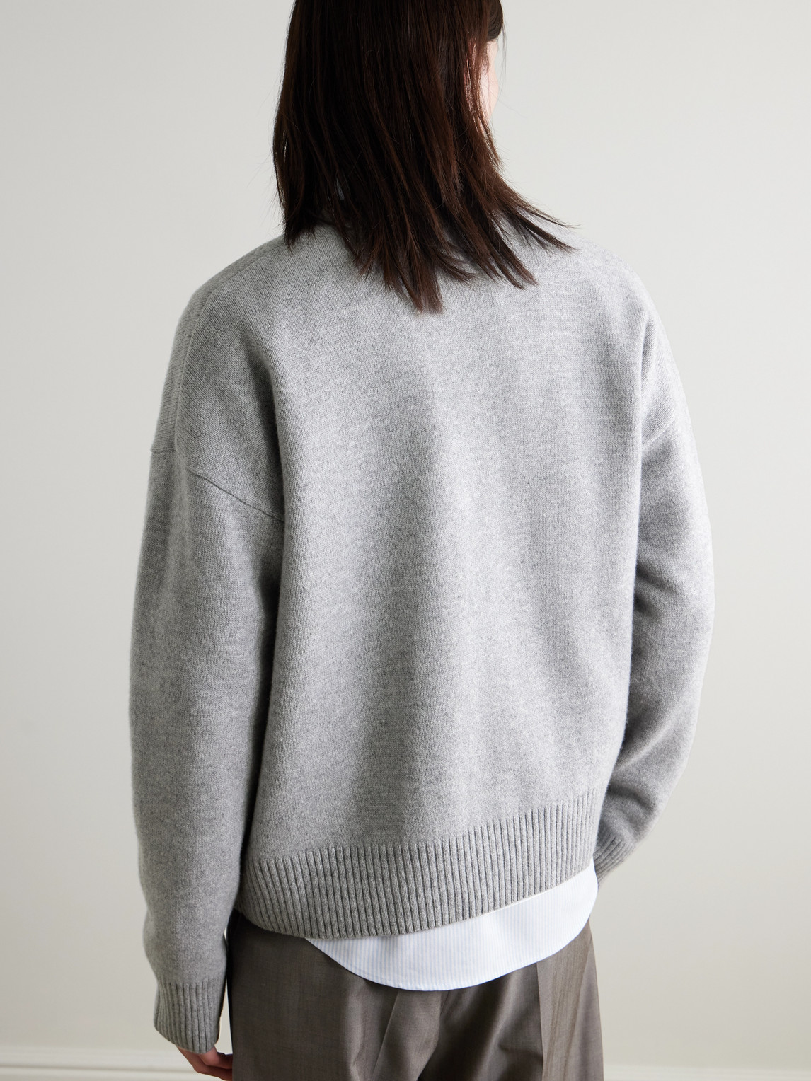 Ami Alexandre Mattiussi Logo-embroidered Wool And Cashmere-blend Cardigan In Gray