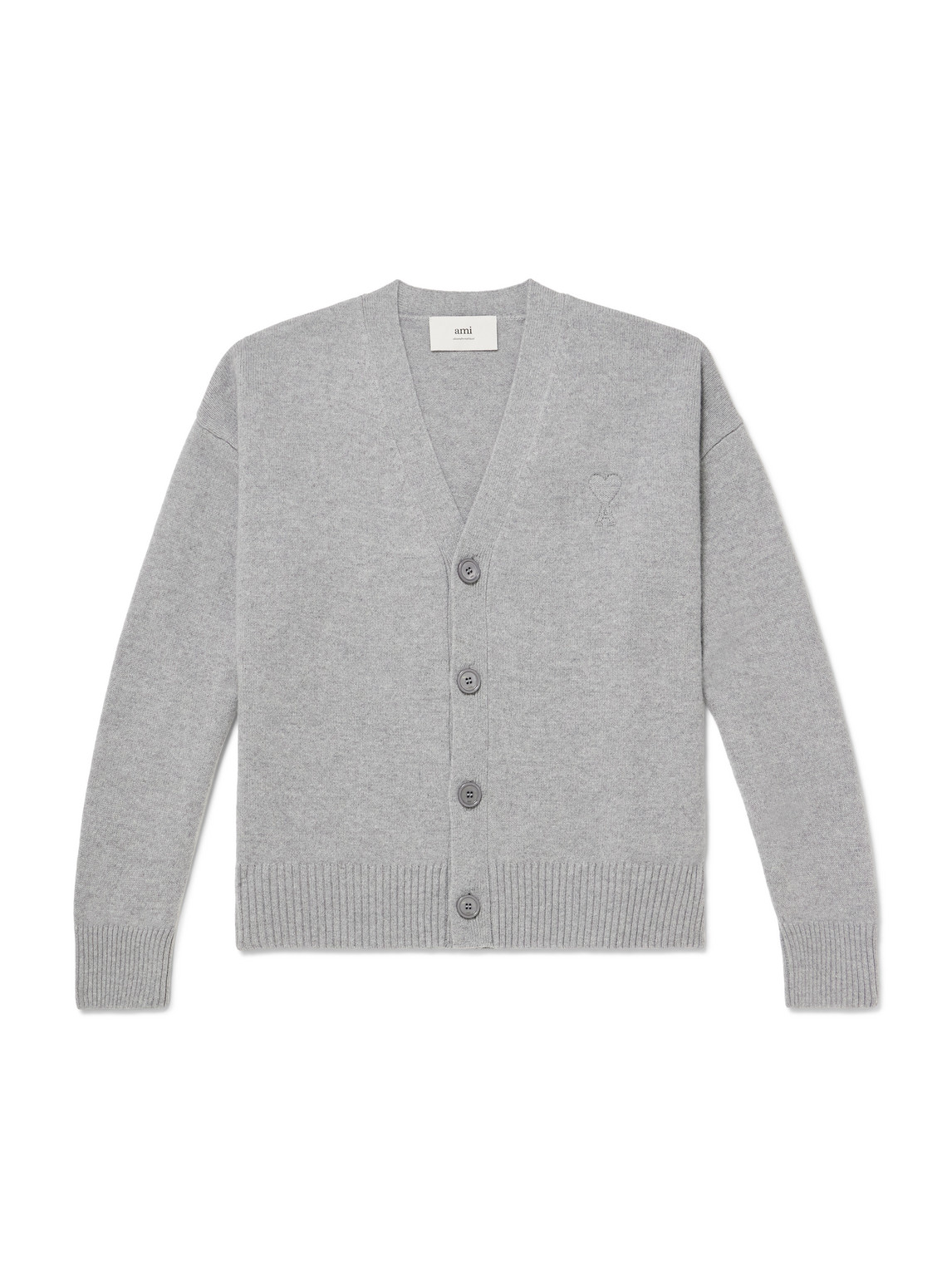Ami Alexandre Mattiussi Logo-embroidered Wool And Cashmere-blend Cardigan In Gray