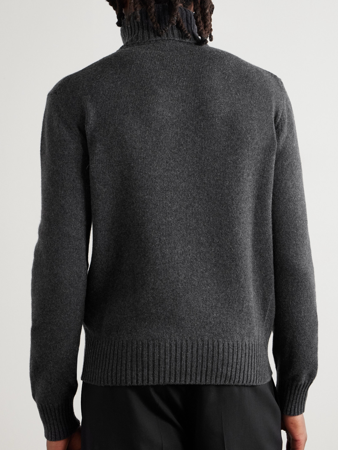 Ami Alexandre Mattiussi Logo-embroidered Cashmere And Wool-blend Rollneck Sweater In Gray
