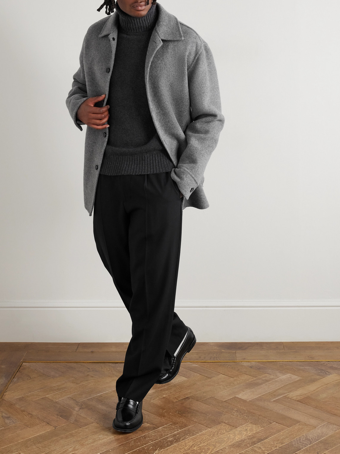Ami Alexandre Mattiussi Logo-embroidered Cashmere And Wool-blend Rollneck Sweater In Gray