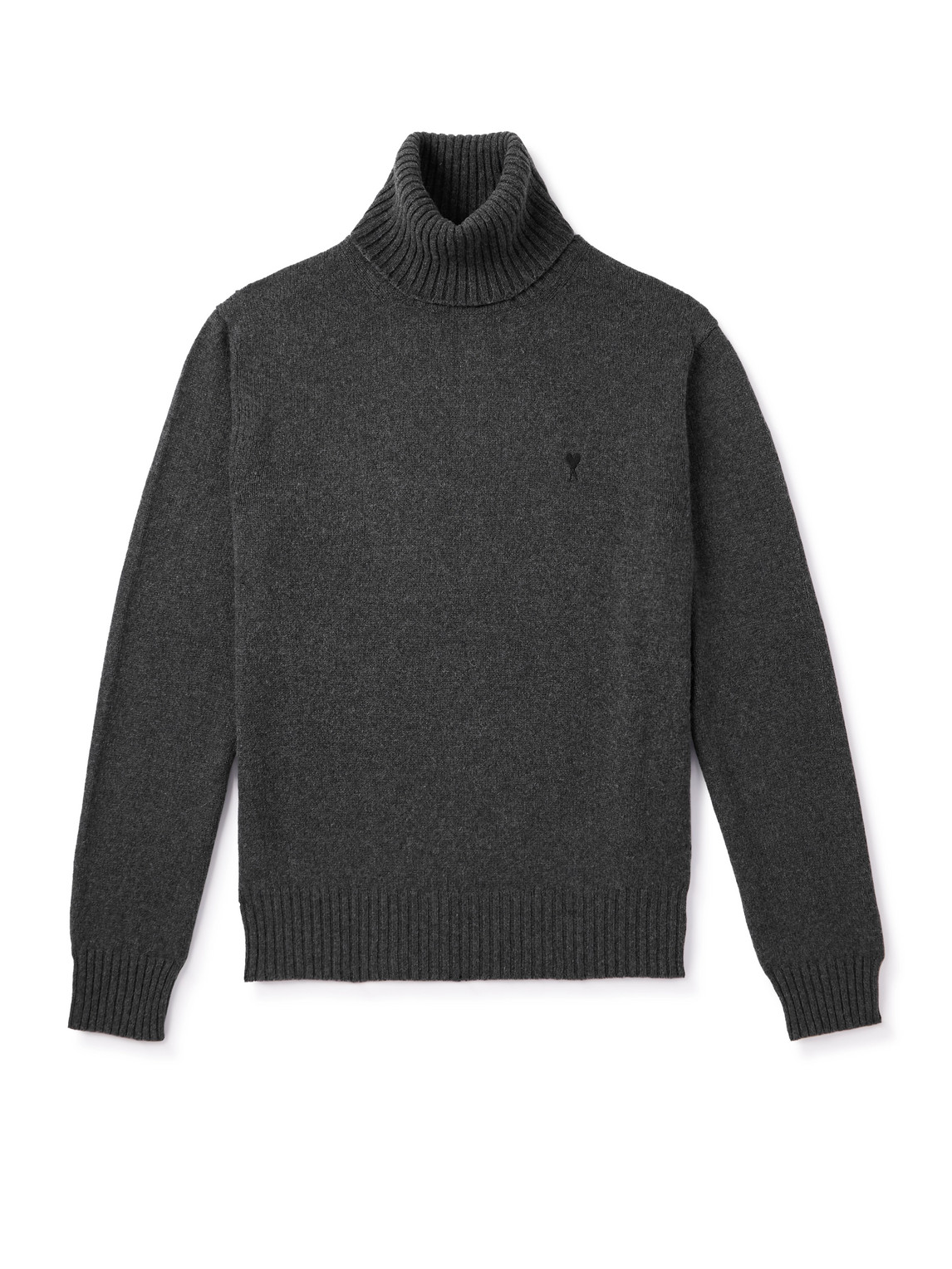 Ami Alexandre Mattiussi Logo-embroidered Cashmere And Wool-blend Rollneck Sweater In Gray
