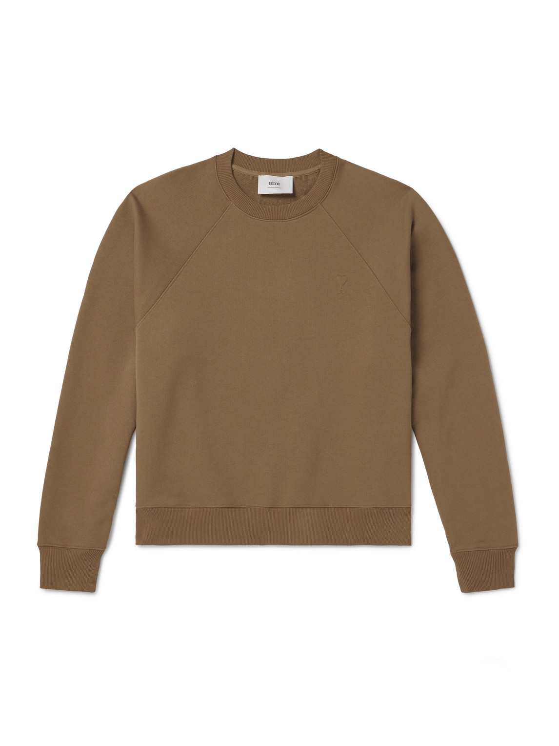 Ami Alexandre Mattiussi Logo-embroidered Cotton-jersey Sweatshirt In Brown
