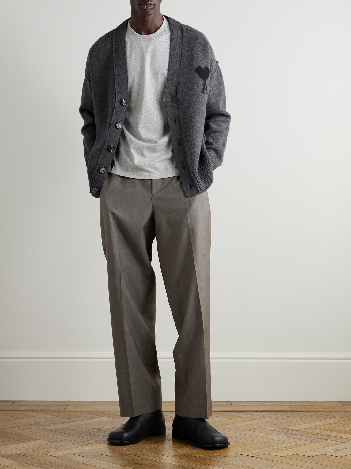 Ami Alexandre Mattiussi Ami Paris Ami De Coeur Heather Grey Wool Cardigan Men In Gray