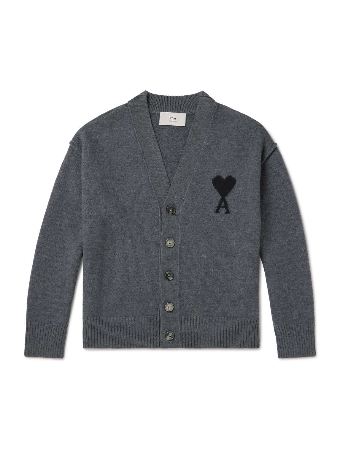 Ami Alexandre Mattiussi Ami Paris Ami De Coeur Heather Grey Wool Cardigan Men In Gray