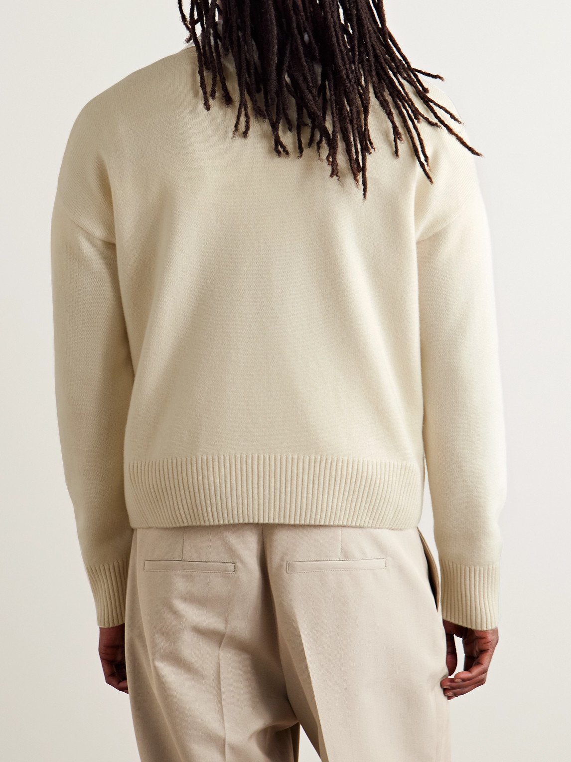Ami Alexandre Mattiussi Embroidered Wool And Cashmere-blend Sweater In Neutral