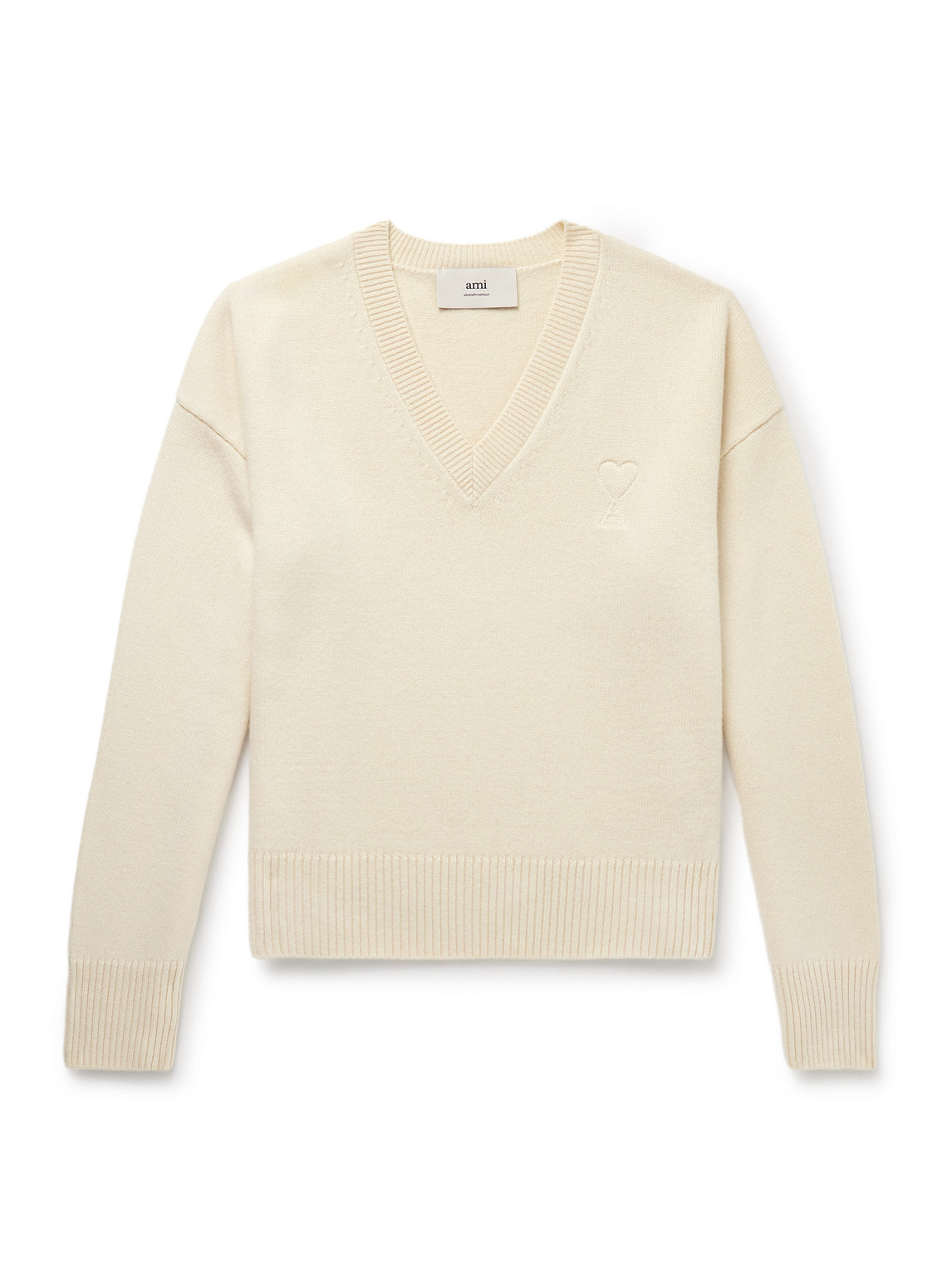 Ami Alexandre Mattiussi Embroidered Wool And Cashmere-blend Sweater In Neutral