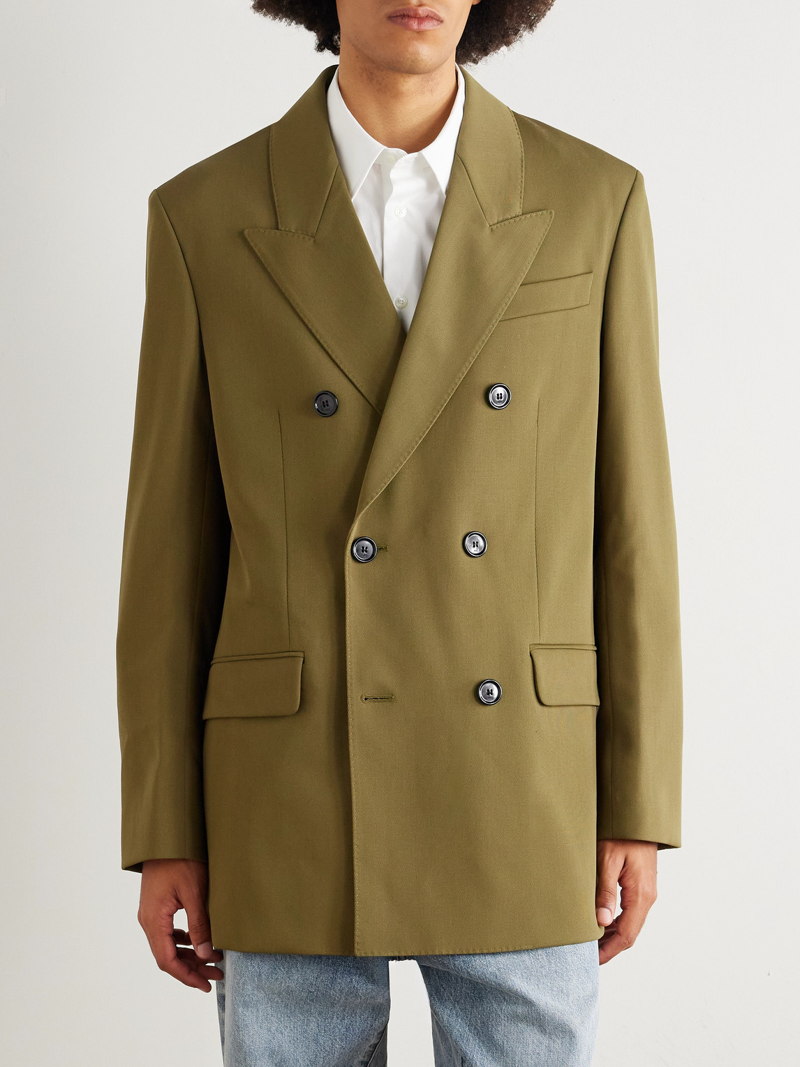 Ami Alexandre Mattiussi Double-breasted Wool-tricotine Blazer In Green