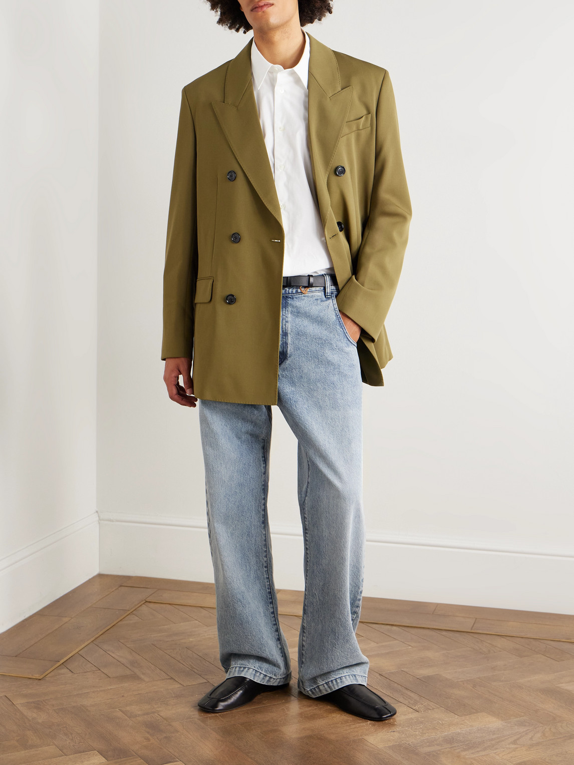 Ami Alexandre Mattiussi Double-breasted Wool-tricotine Blazer In Green