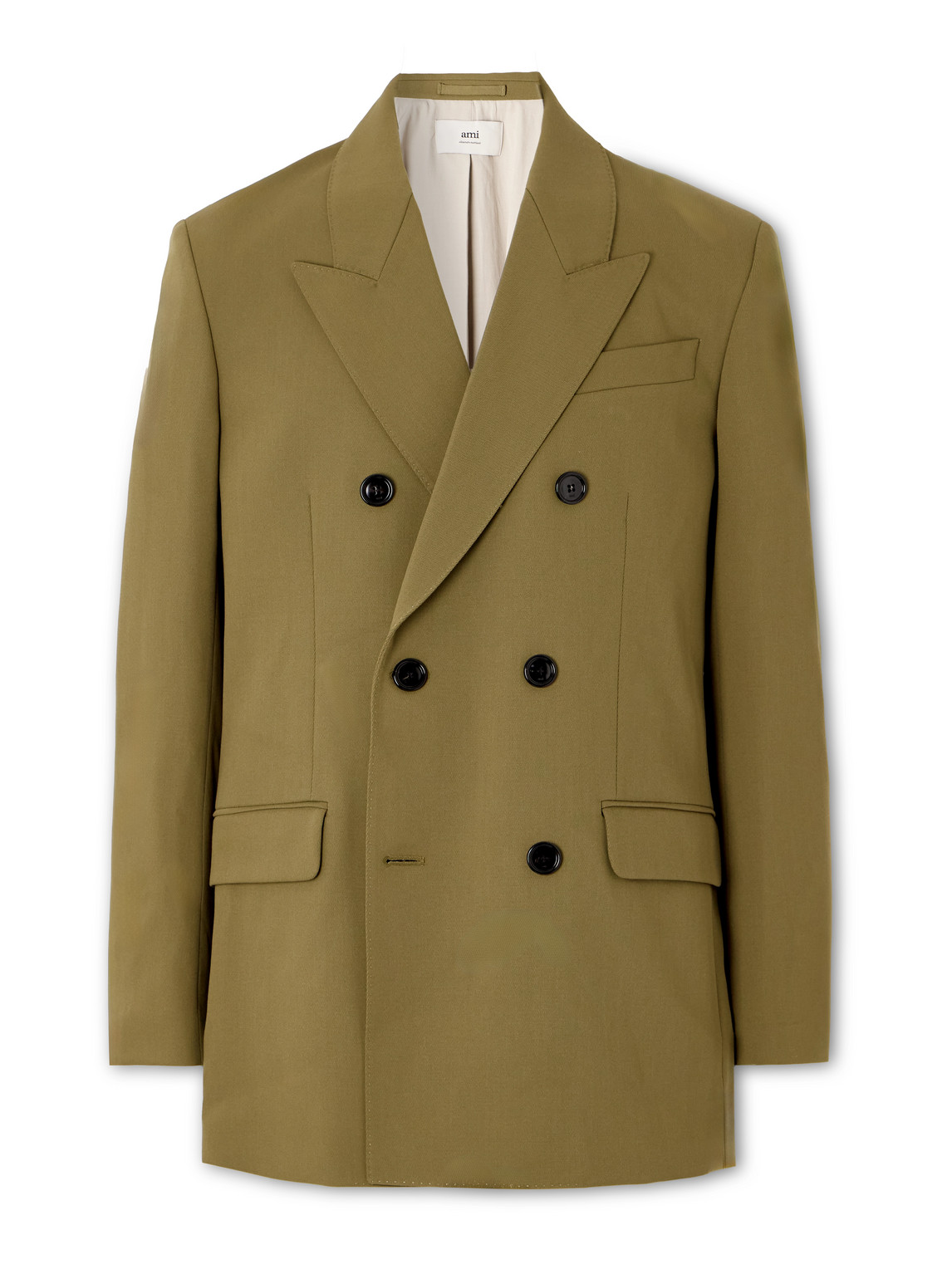 Ami Alexandre Mattiussi Double-breasted Wool-tricotine Blazer In Green