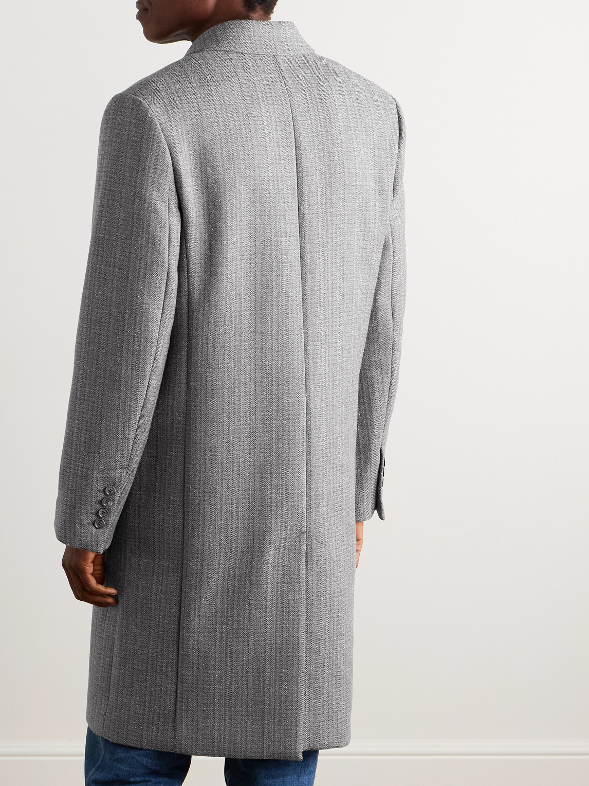 Ami Alexandre Mattiussi Double-breasted Herringbone Virgin Wool-blend Coat In Neutral