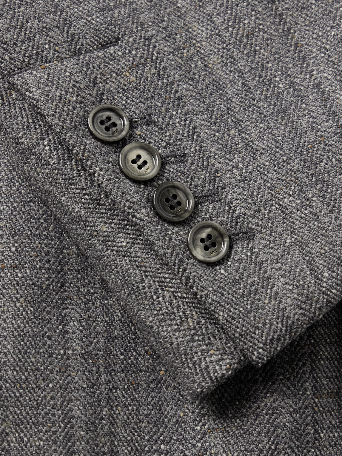 Ami Alexandre Mattiussi Double-breasted Herringbone Virgin Wool-blend Coat In Neutral