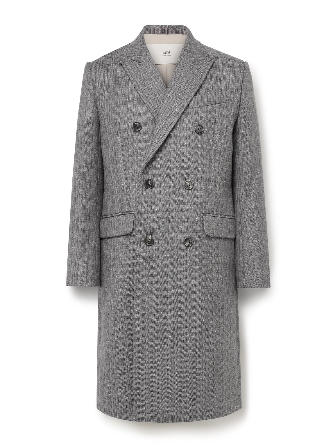 Ami Alexandre Mattiussi Double-breasted Herringbone Virgin Wool-blend Coat In Neutral