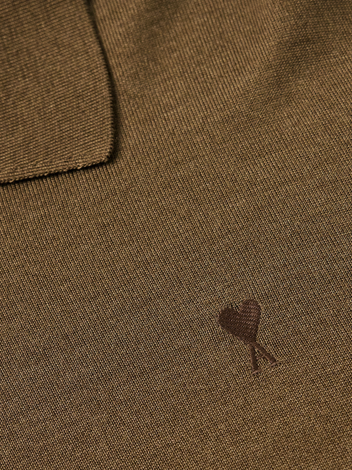 Ami Alexandre Mattiussi Logo-embroidered Virgin Wool And Silk-blend Polo Shirt In Brown