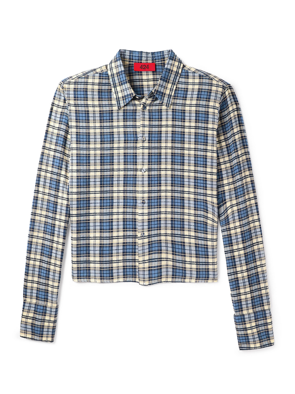 424 Cropped Checked Cotton-blend Flannel Shirt In Blue