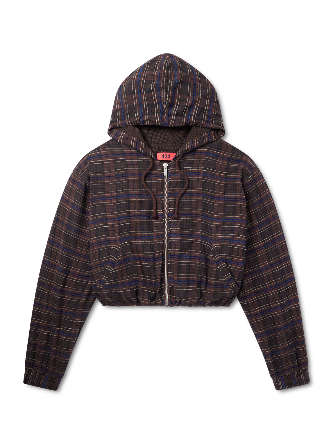 424 – Striped Cotton-Blend Flannel Zip-Up Hoodie