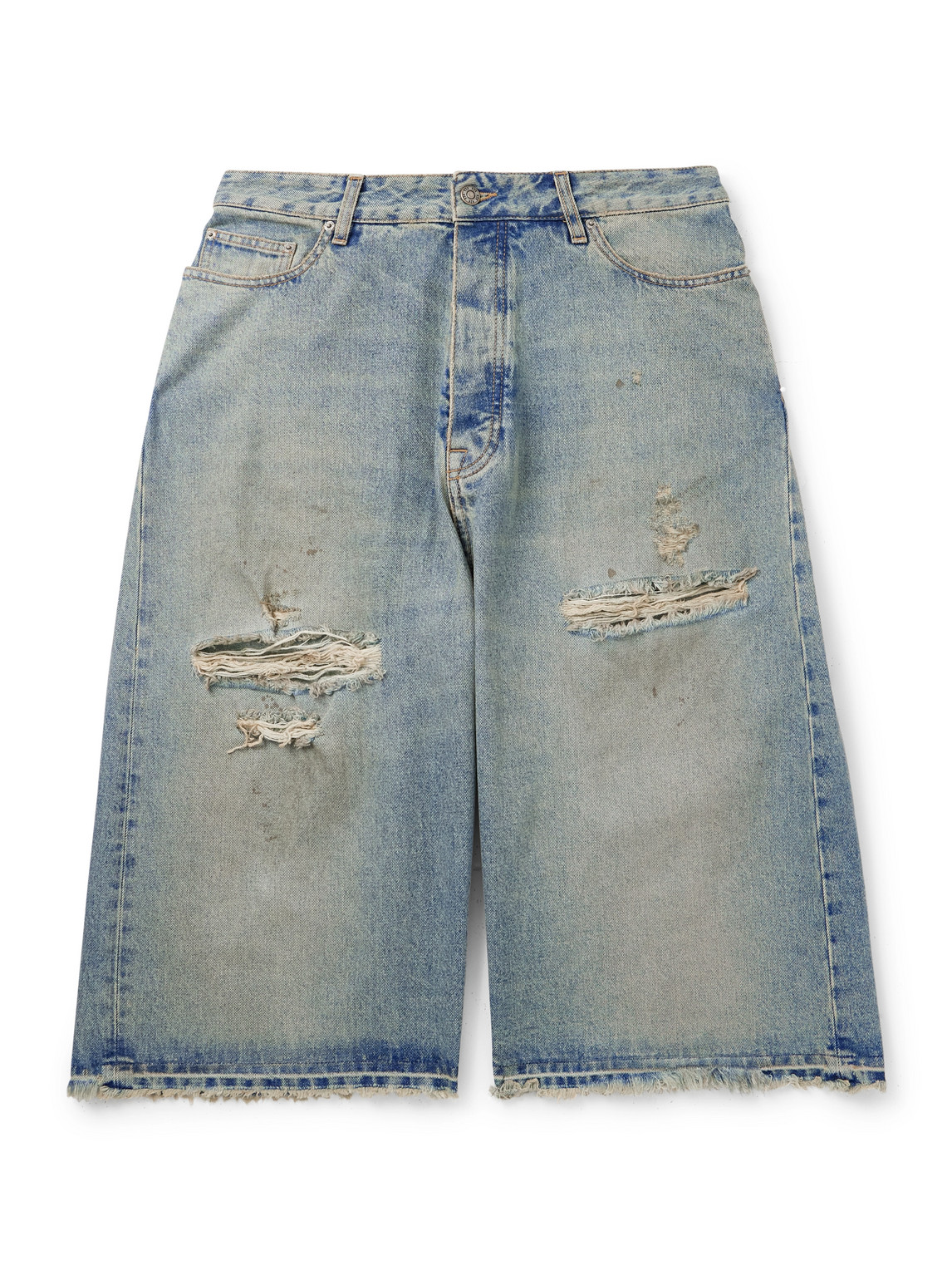 424 Straight-leg Distressed Denim Shorts In Blue