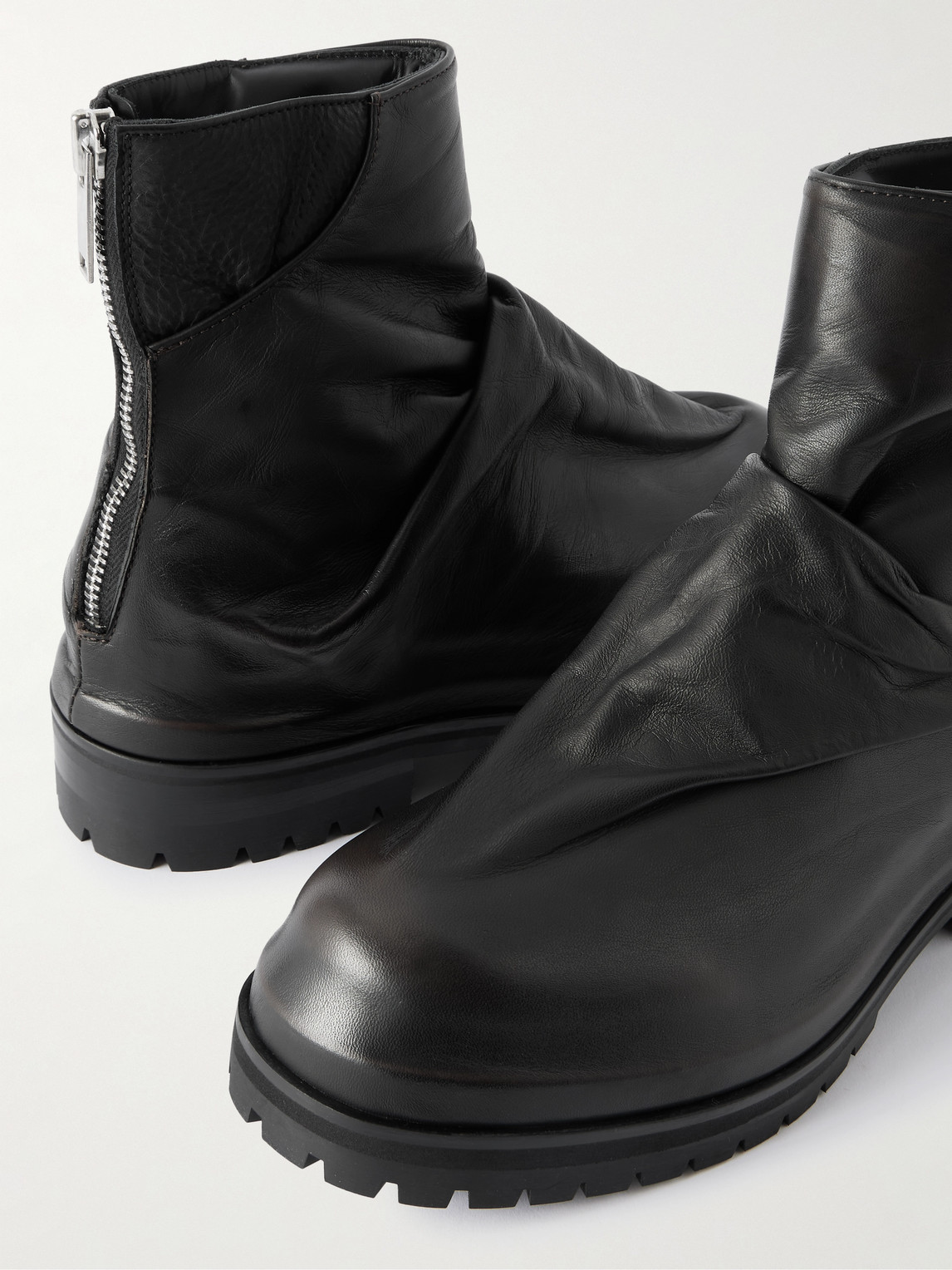 424 Marathon Ruched Leather Boots In Black