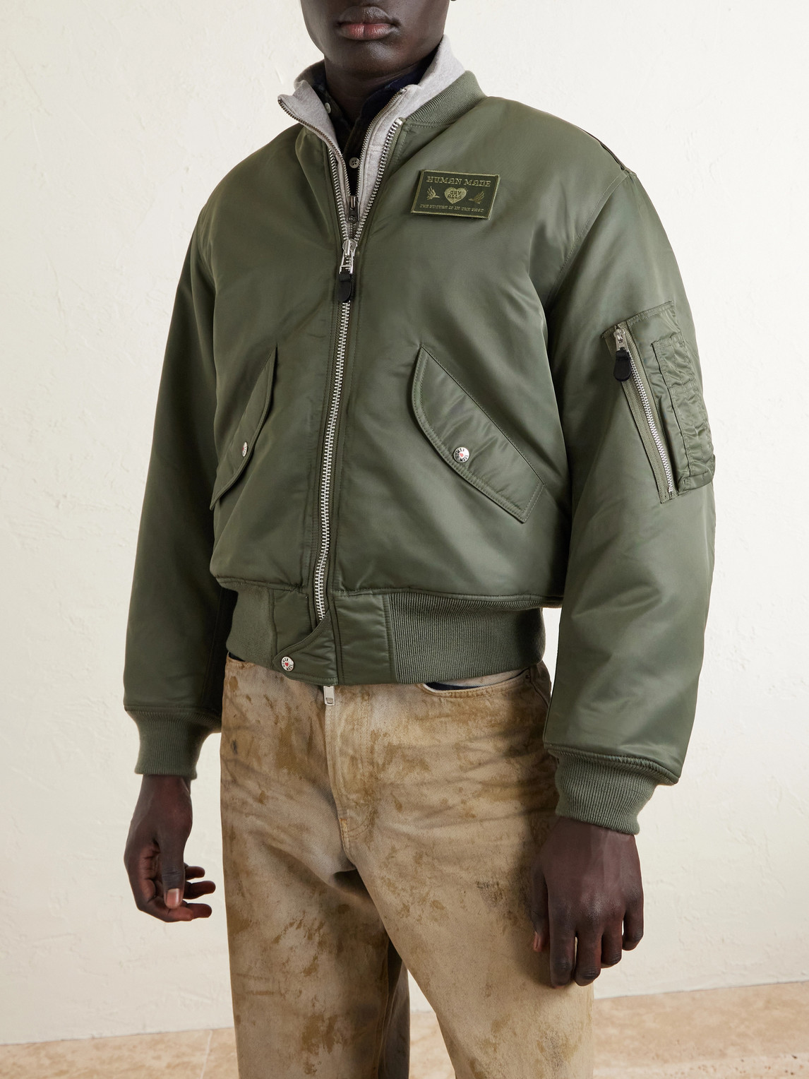  Human Made - Logo-appliquéd Padded Shell Bomber Jacket - Men - Green - S 