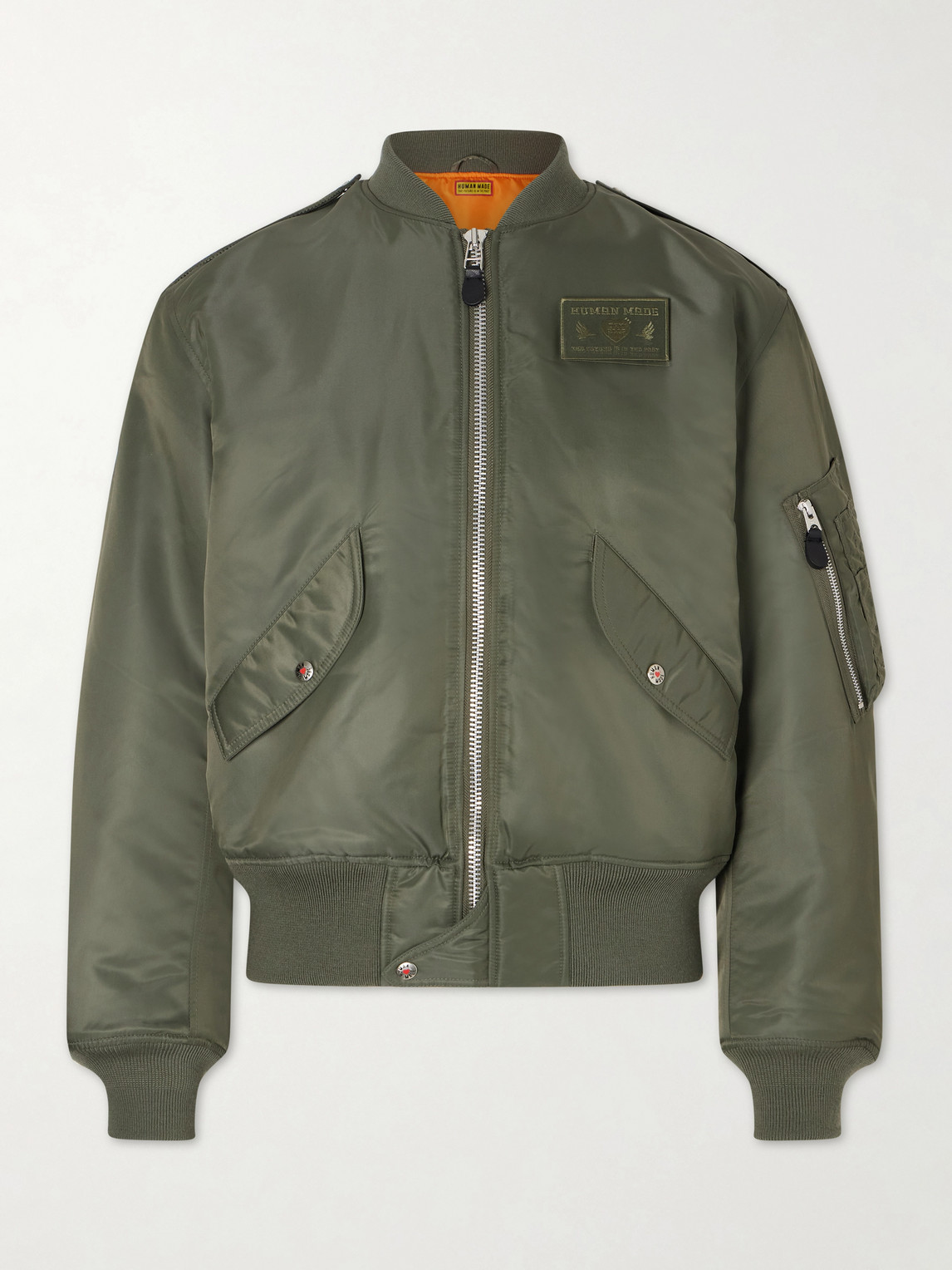 Human Made Logo-appliquéd Padded Shell Bomber Jacket In Green