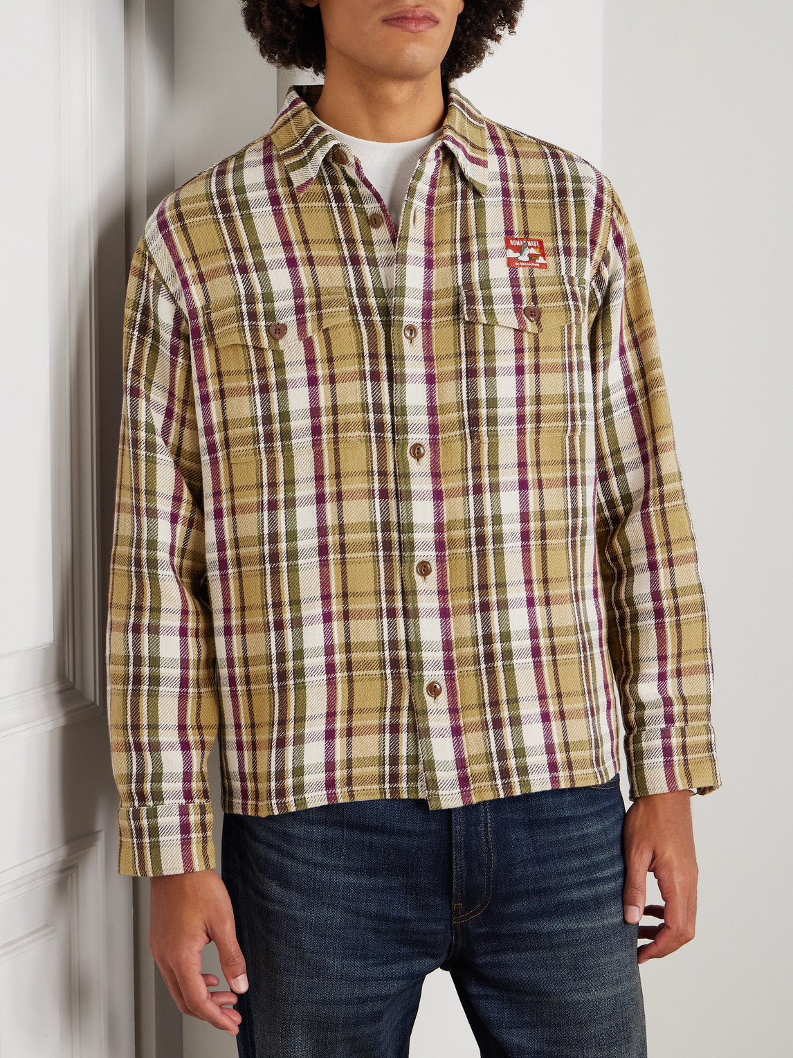 Human Made Logo-appliquéd Checked Cotton Shirt In Neutral